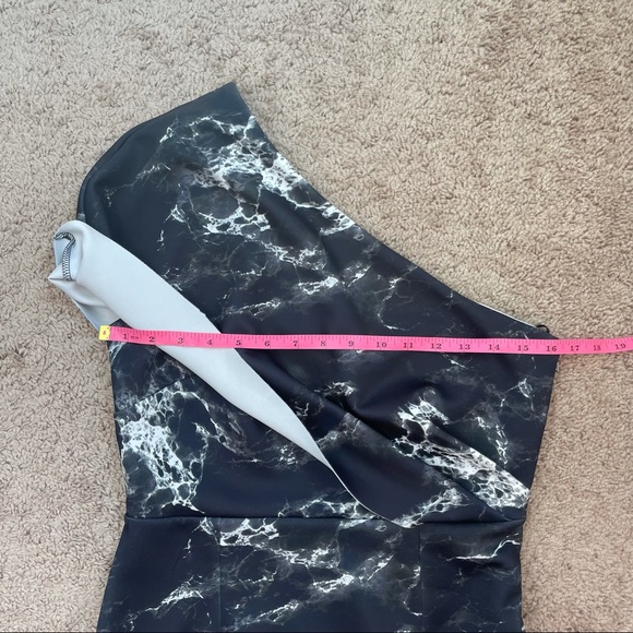 ASOS One Shoulder Black Marble Printed Midi Cocktail Dress Size 8 - Picture 13 of 16